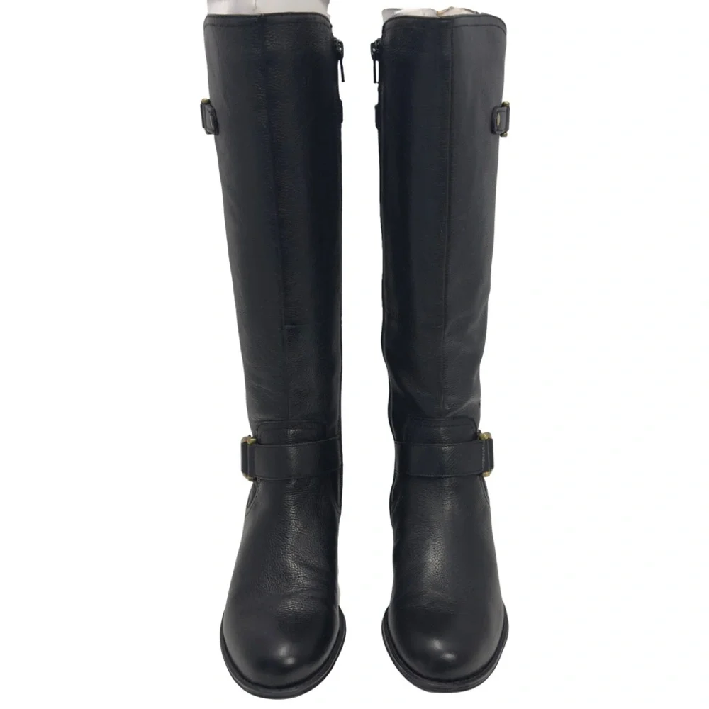 Naturalizer Jessie Black Leather Wide-Calf Knee-High Riding Boots – Size 7.5 New